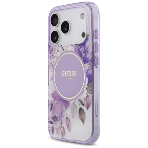 Guess IML Flower & Tonal Circle MagSafe case for iPhone 17 Pro - purpleeng