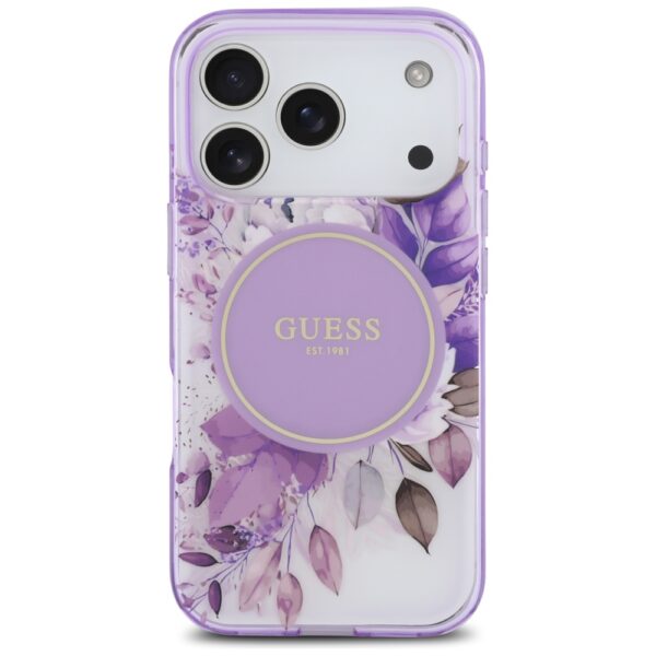 Guess IML Flower & Tonal Circle MagSafe case for iPhone 17 Pro - purpleeng