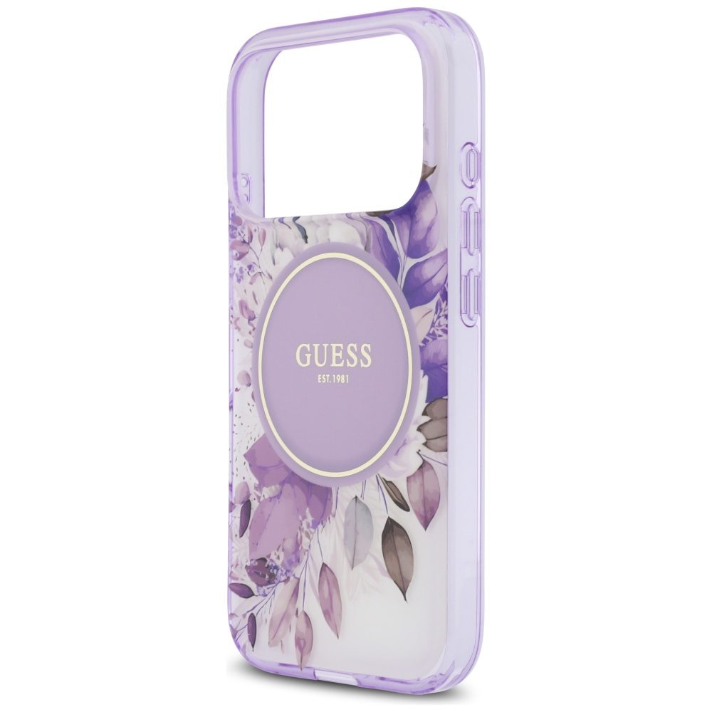 Guess IML Flower & Tonal Circle MagSafe case for iPhone 17 Pro - purpleeng