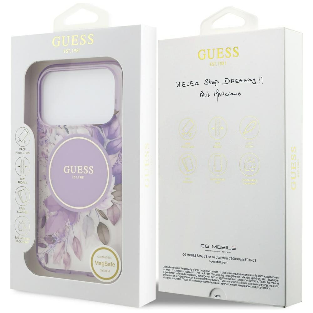 Guess IML Flower & Tonal Circle MagSafe case for iPhone 17 Pro - purpleeng