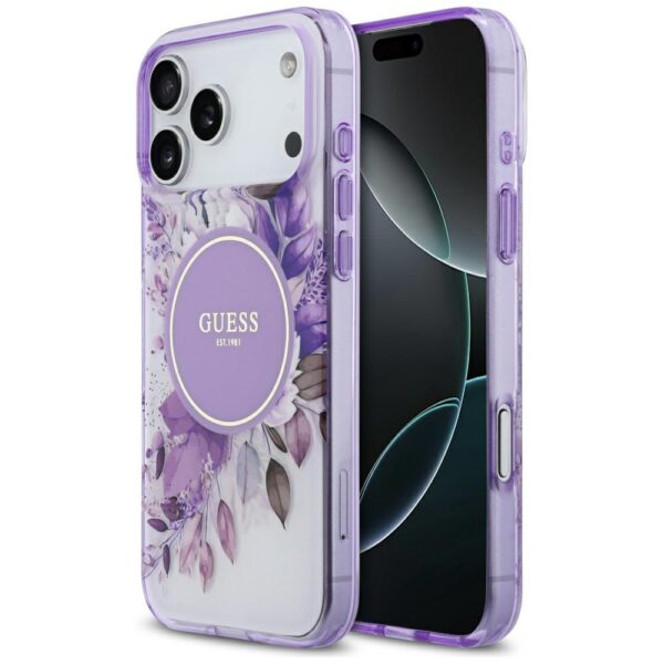Guess IML Flower & Tonal Circle MagSafe case for iPhone 17 Pro Max - purpleeng