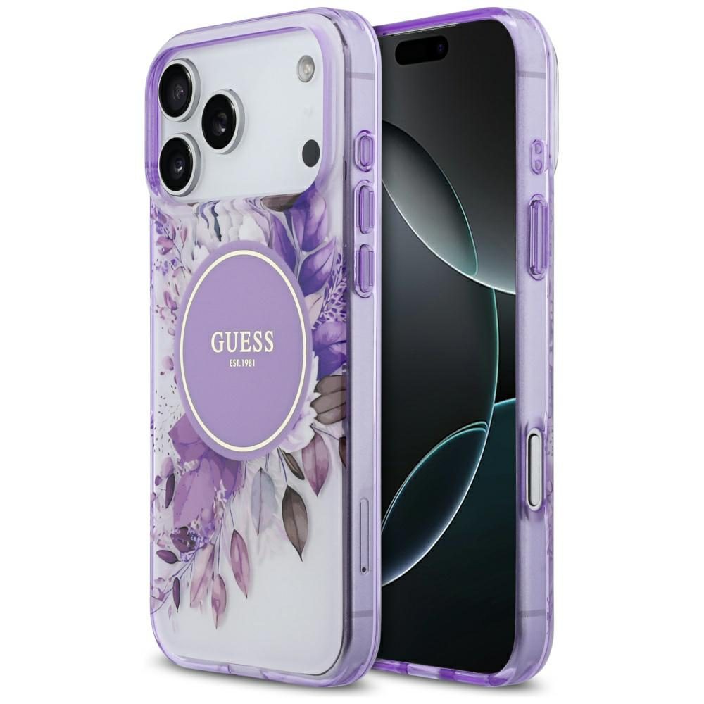 Guess IML Flower & Tonal Circle MagSafe case for iPhone 17 Pro Max - purpleeng