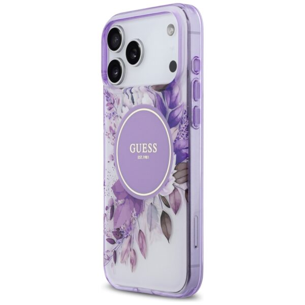 Guess IML Flower & Tonal Circle MagSafe case for iPhone 17 Pro Max - purpleeng