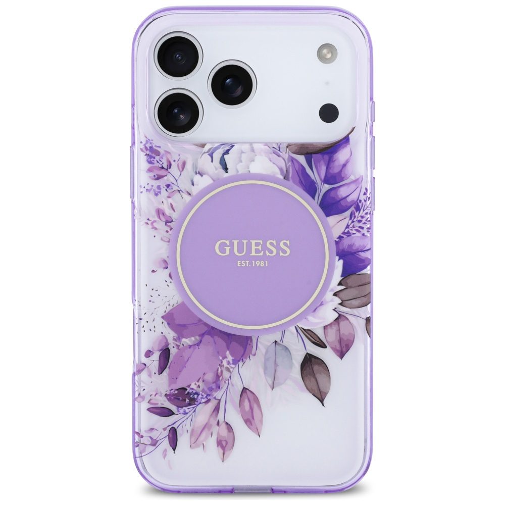 Guess IML Flower & Tonal Circle MagSafe case for iPhone 17 Pro Max - purpleeng