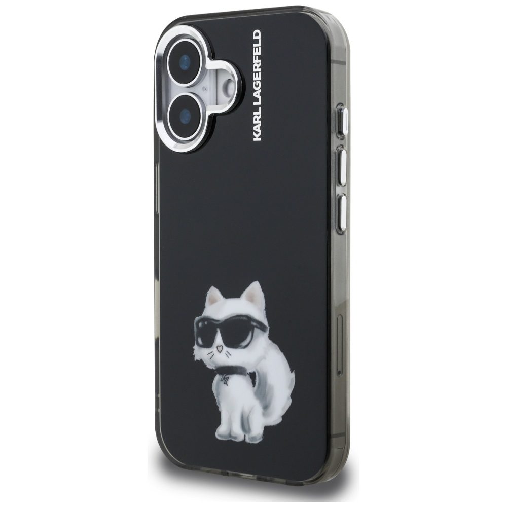 Karl Lagerfeld IML Aquarelle Choupette & Logo iPhone 16 Case - Blackeng