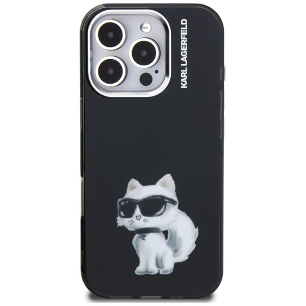 Karl Lagerfeld IML Aquarelle Choupette & Logo Case for iPhone 16 Pro Max - Blackeng