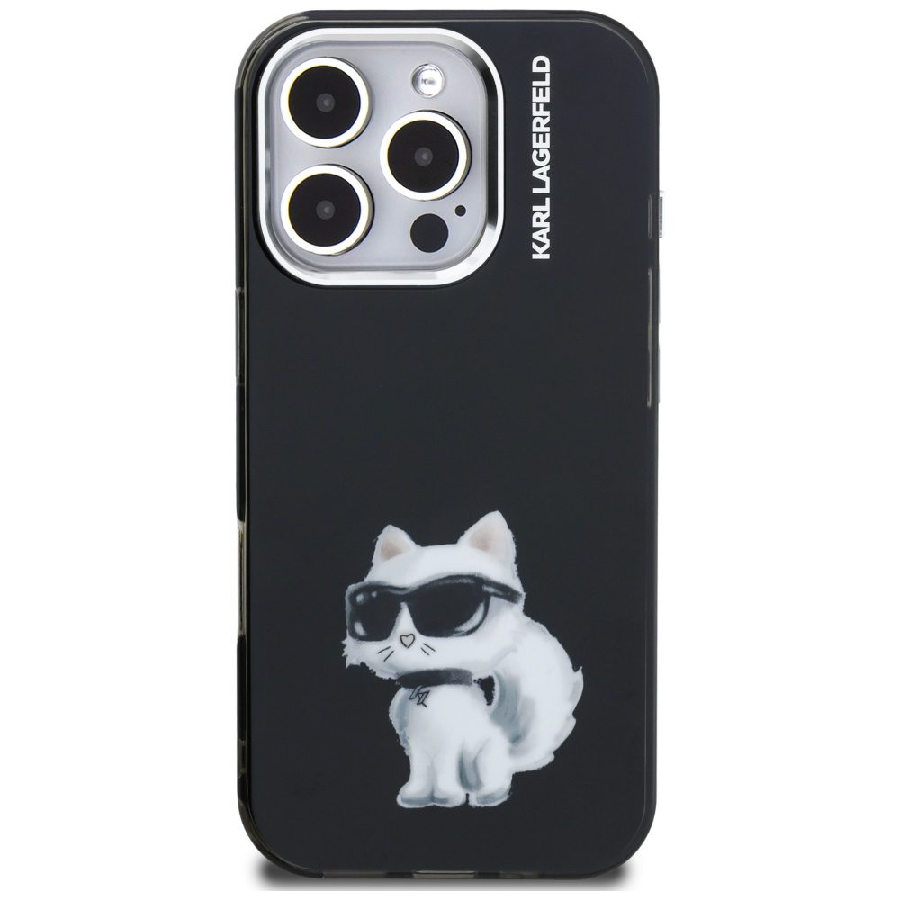 Karl Lagerfeld IML Aquarelle Choupette & Logo Case for iPhone 16 Pro Max - Blackeng