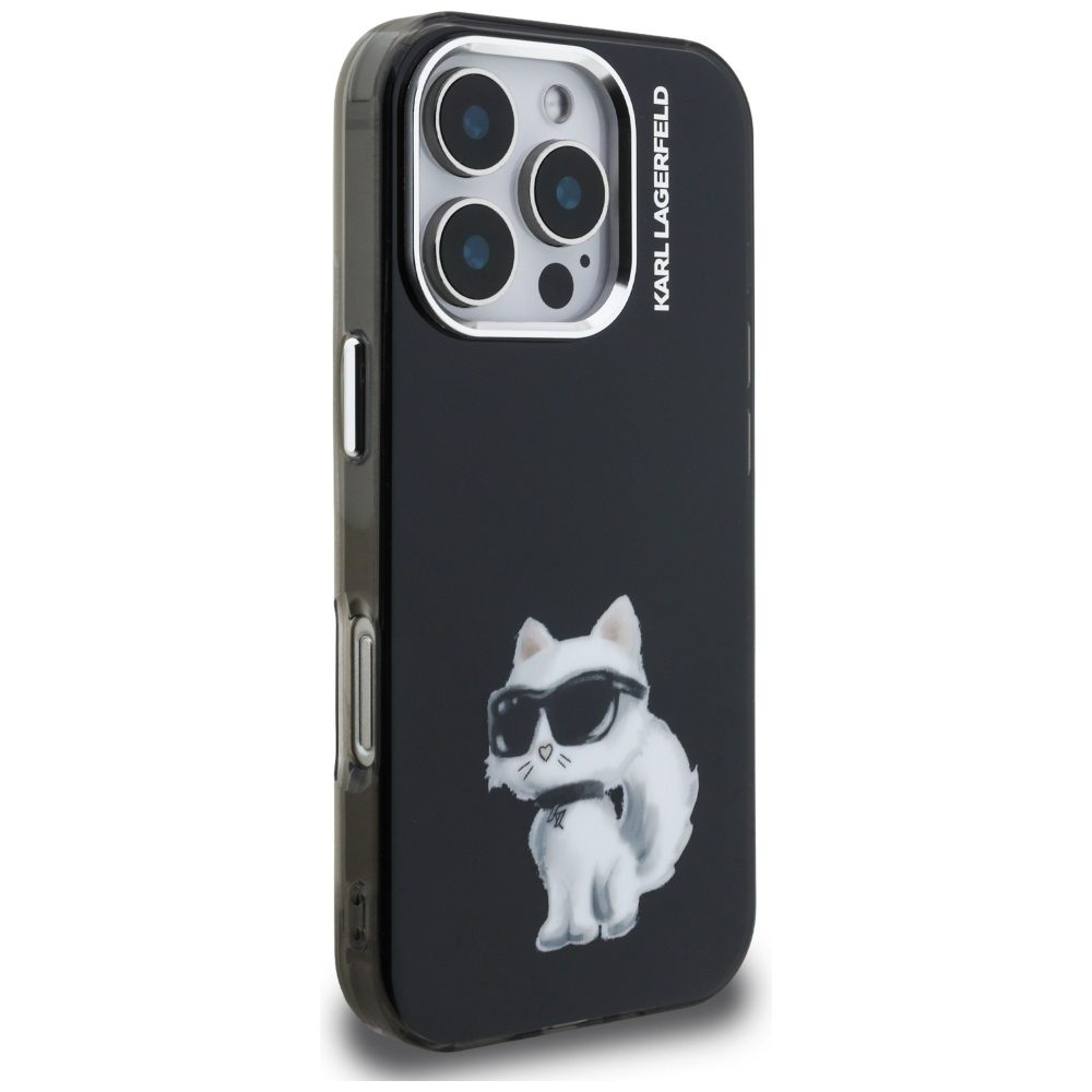 Karl Lagerfeld IML Aquarelle Choupette & Logo Case for iPhone 16 Pro Max - Blackeng