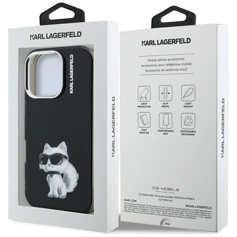 Karl Lagerfeld IML Aquarelle Choupette & Logo Case for iPhone 16 Pro Max - Blackeng