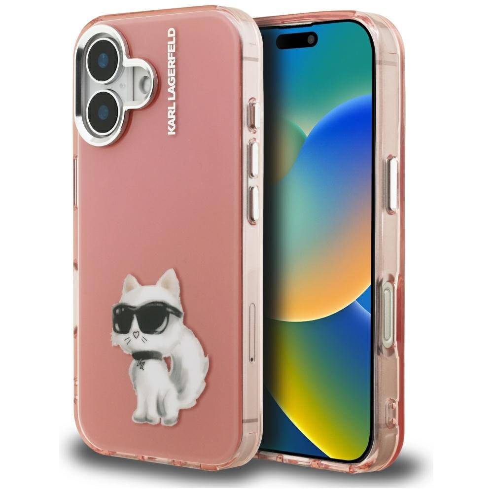 205510_1 Karl Lagerfeld IML Aquarelle Choupette & Logo iPhone 16 Case - Pinkeng