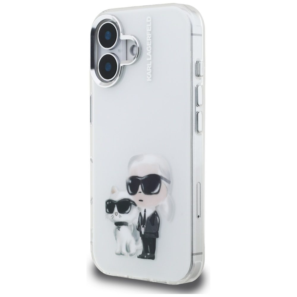 Karl Lagerfeld IML Aquarelle Karl & Choupette & Logo iPhone 16 Case - Whiteeng