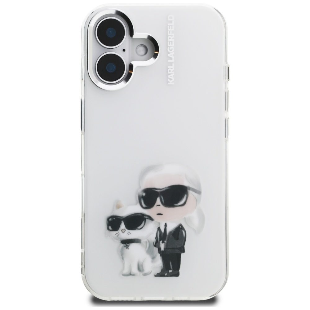 Karl Lagerfeld IML Aquarelle Karl & Choupette & Logo iPhone 16 Case - Whiteeng