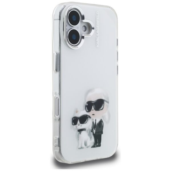 Karl Lagerfeld IML Aquarelle Karl & Choupette & Logo iPhone 16 Case - Whiteeng