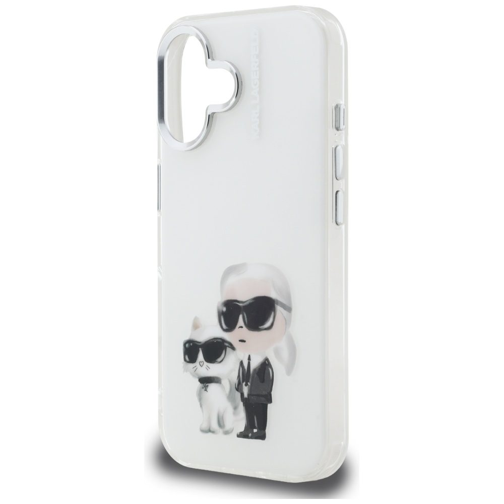 Karl Lagerfeld IML Aquarelle Karl & Choupette & Logo iPhone 16 Case - Whiteeng