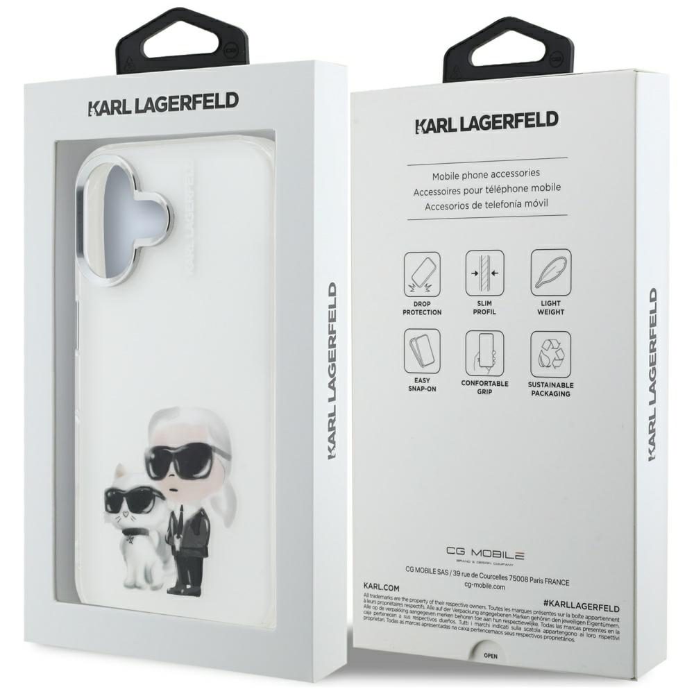 Karl Lagerfeld IML Aquarelle Karl & Choupette & Logo iPhone 16 Case - Whiteeng