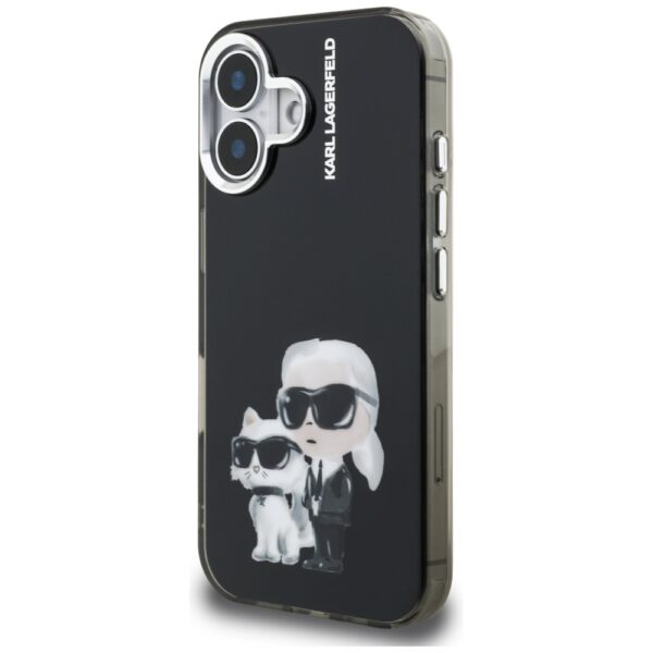 Karl Lagerfeld IML Aquarelle Karl & Choupette & Logo iPhone 16 Case - Blackeng