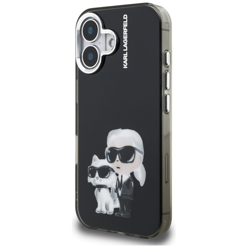 Karl Lagerfeld IML Aquarelle Karl & Choupette & Logo iPhone 16 Case - Blackeng