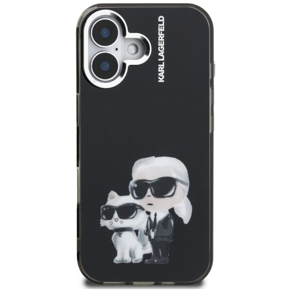 Karl Lagerfeld IML Aquarelle Karl & Choupette & Logo iPhone 16 Case - Blackeng