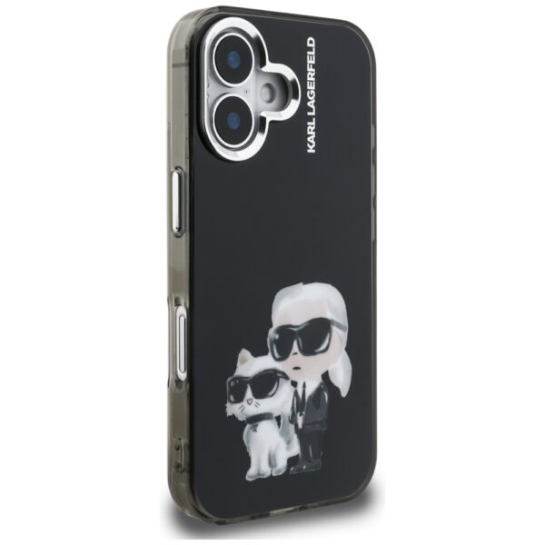 Karl Lagerfeld IML Aquarelle Karl & Choupette & Logo iPhone 16 Case - Blackeng