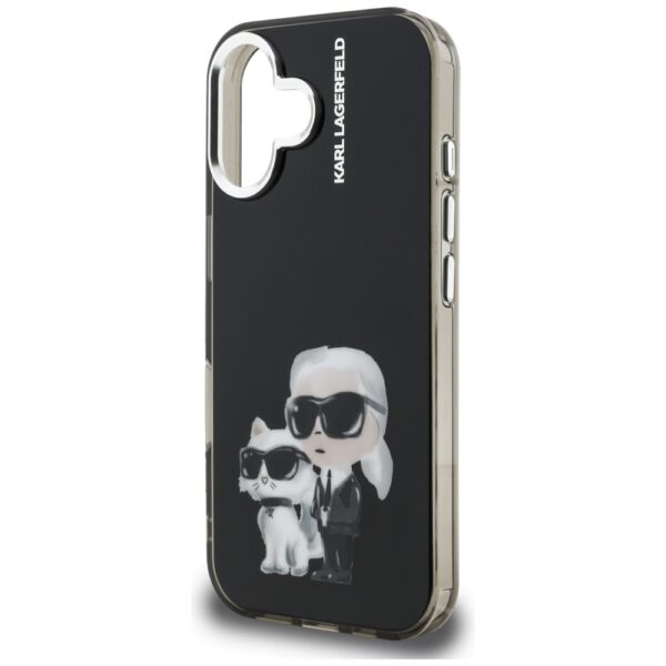 Karl Lagerfeld IML Aquarelle Karl & Choupette & Logo iPhone 16 Case - Blackeng