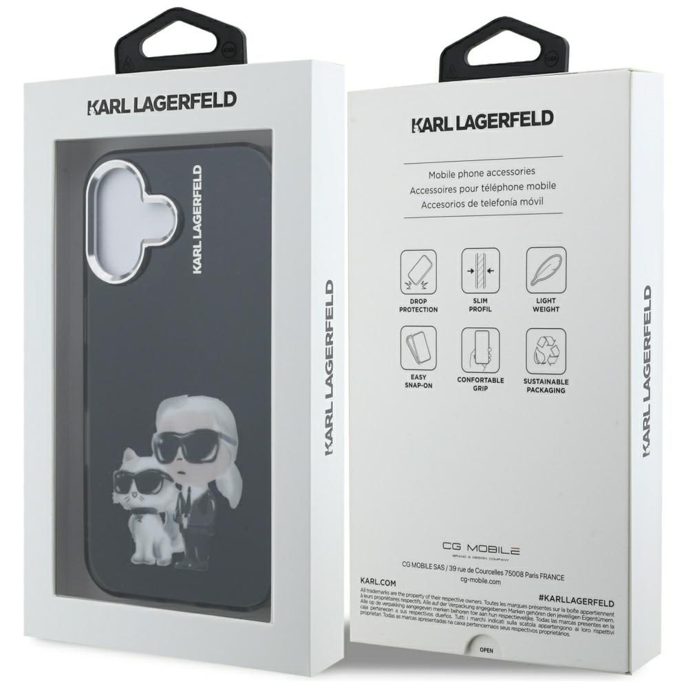 Karl Lagerfeld IML Aquarelle Karl & Choupette & Logo iPhone 16 Case - Blackeng