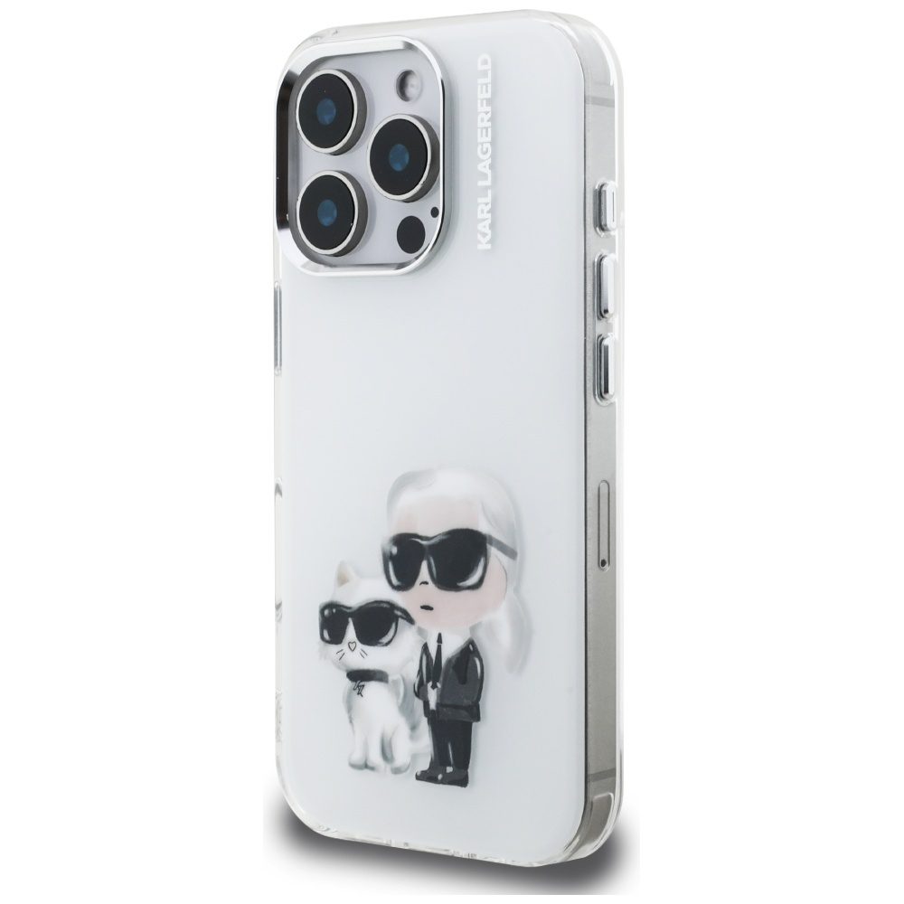 Karl Lagerfeld IML Aquarelle Karl & Choupette & Logo iPhone 16 Pro Case - Whiteeng