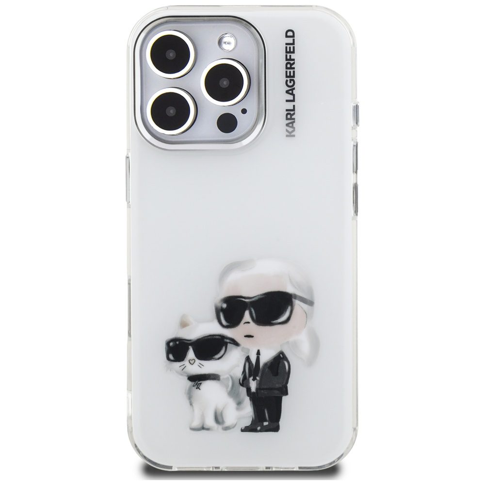 Karl Lagerfeld IML Aquarelle Karl & Choupette & Logo iPhone 16 Pro Case - Whiteeng