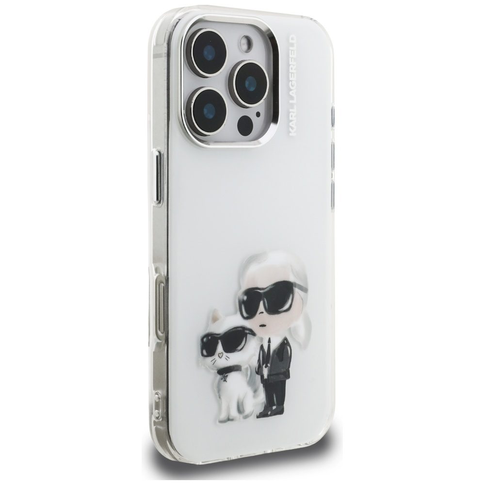 Karl Lagerfeld IML Aquarelle Karl & Choupette & Logo iPhone 16 Pro Case - Whiteeng