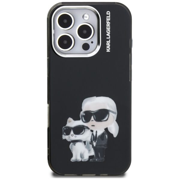 Karl Lagerfeld IML Aquarelle Karl & Choupette & Logo Case for iPhone 16 Pro Max - Blackeng