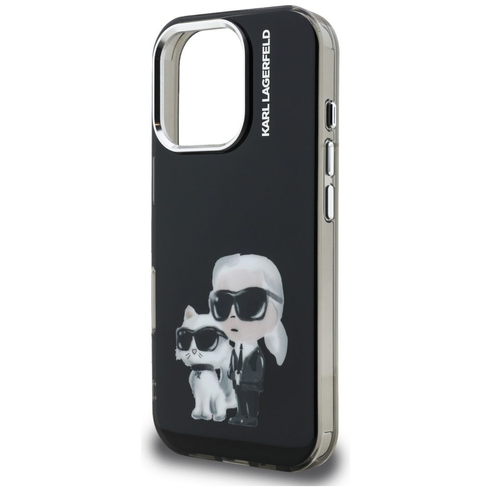 Karl Lagerfeld IML Aquarelle Karl & Choupette & Logo Case for iPhone 16 Pro Max - Blackeng
