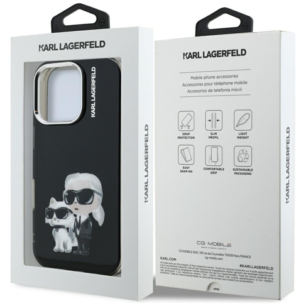 Karl Lagerfeld IML Aquarelle Karl & Choupette & Logo Case for iPhone 16 Pro Max - Blackeng