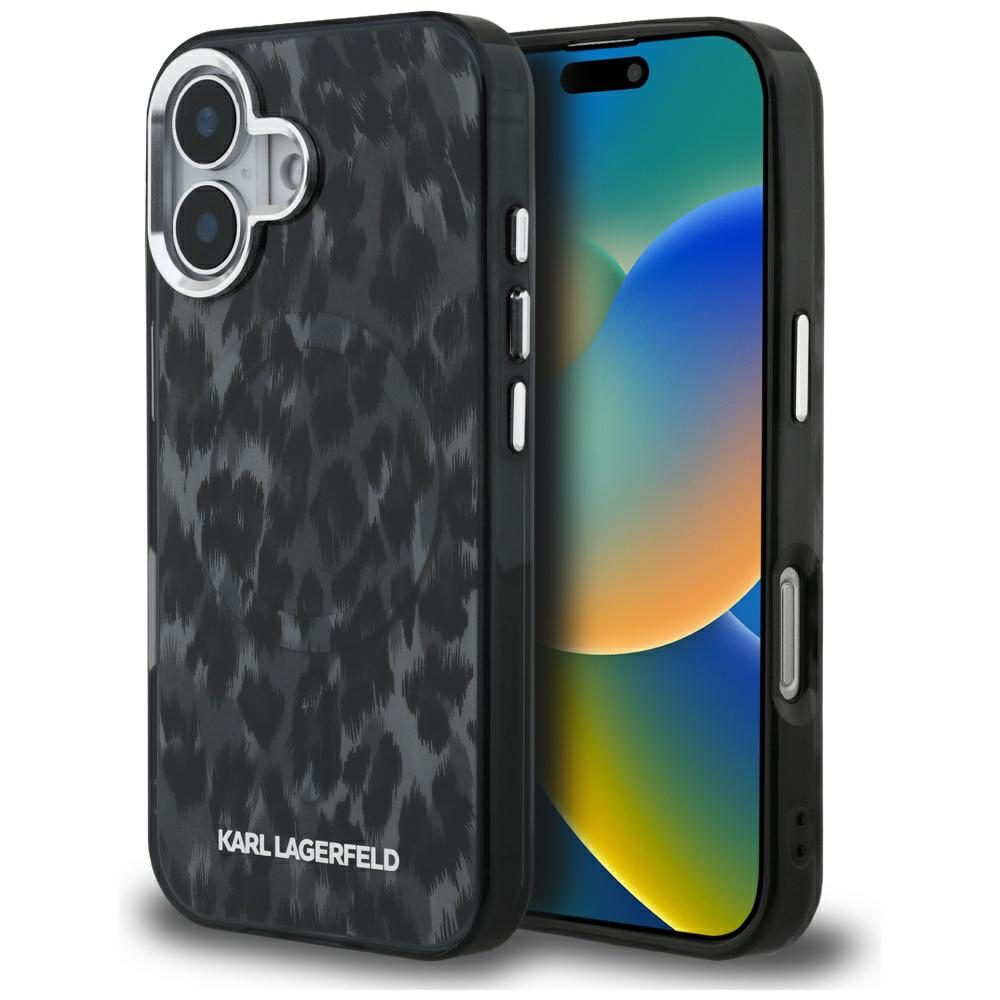 Karl Lagerfeld IML Leopard Pattern MagSafe Case for iPhone 16 - Blackeng