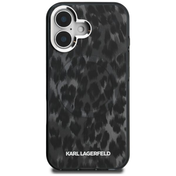 Karl Lagerfeld IML Leopard Pattern MagSafe Case for iPhone 16 - Blackeng