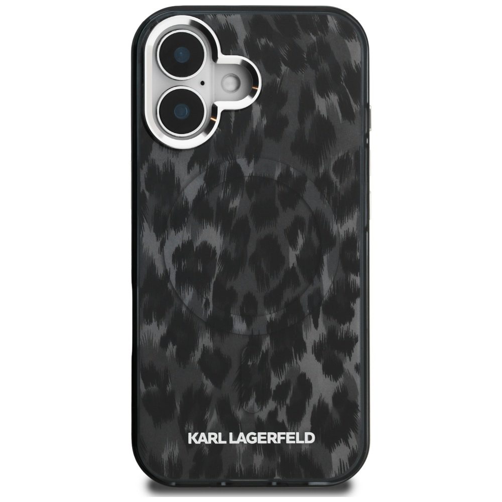 Karl Lagerfeld IML Leopard Pattern MagSafe Case for iPhone 16 - Blackeng