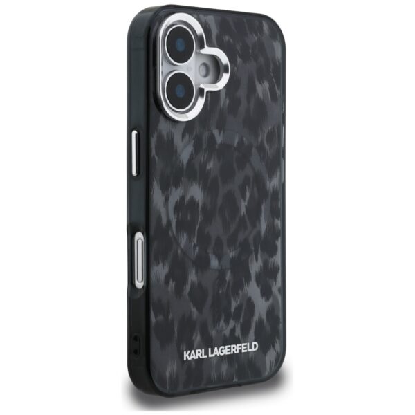 Karl Lagerfeld IML Leopard Pattern MagSafe Case for iPhone 16 - Blackeng