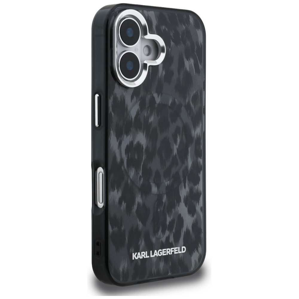 Karl Lagerfeld IML Leopard Pattern MagSafe Case for iPhone 16 - Blackeng