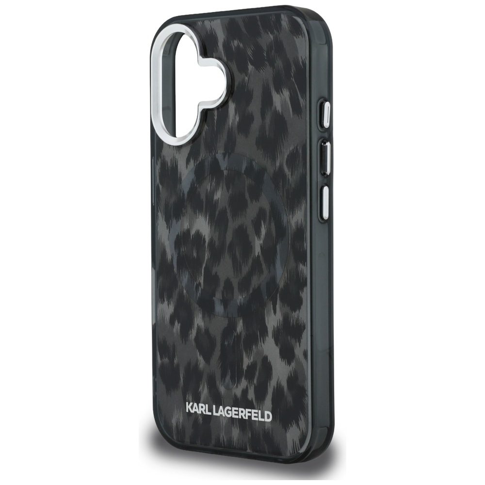 Karl Lagerfeld IML Leopard Pattern MagSafe Case for iPhone 16 - Blackeng