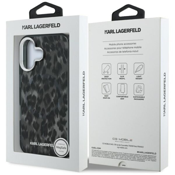 Karl Lagerfeld IML Leopard Pattern MagSafe Case for iPhone 16 - Blackeng