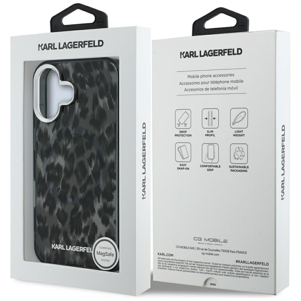 Karl Lagerfeld IML Leopard Pattern MagSafe Case for iPhone 16 - Blackeng