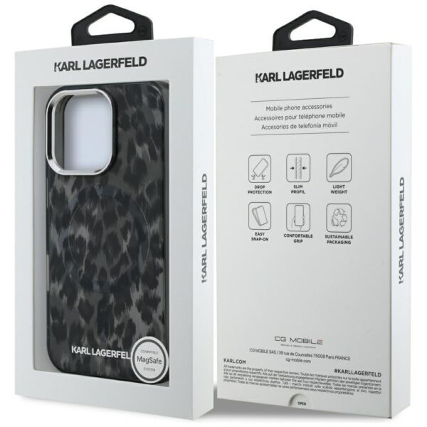 Karl Lagerfeld IML Leopard Pattern MagSafe Case for iPhone 16 Pro - Blackeng