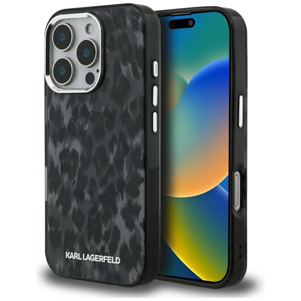 Karl Lagerfeld IML Leopard Pattern MagSafe Case for iPhone 16 Pro Max - Blackeng