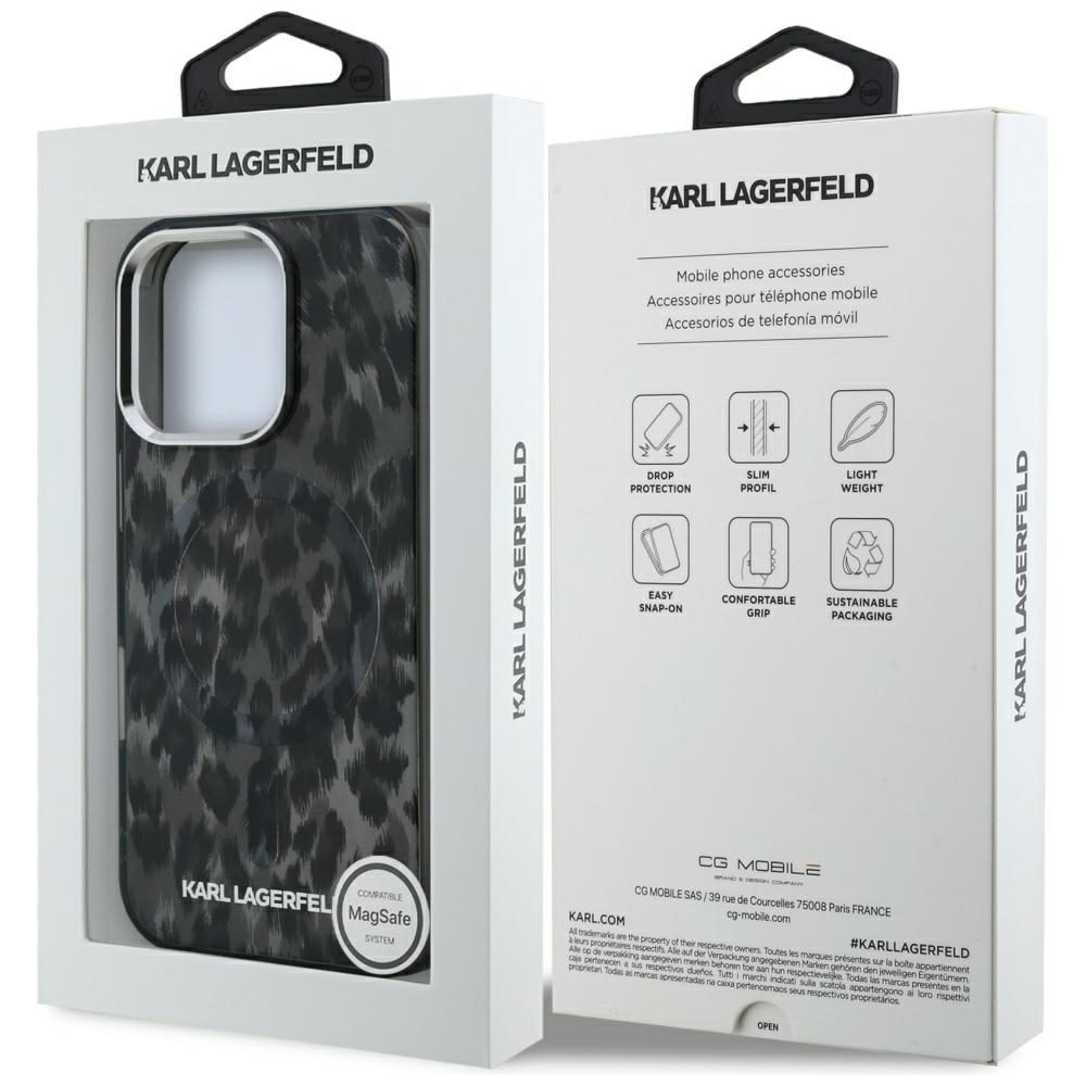 Karl Lagerfeld IML Leopard Pattern MagSafe Case for iPhone 16 Pro Max - Blackeng