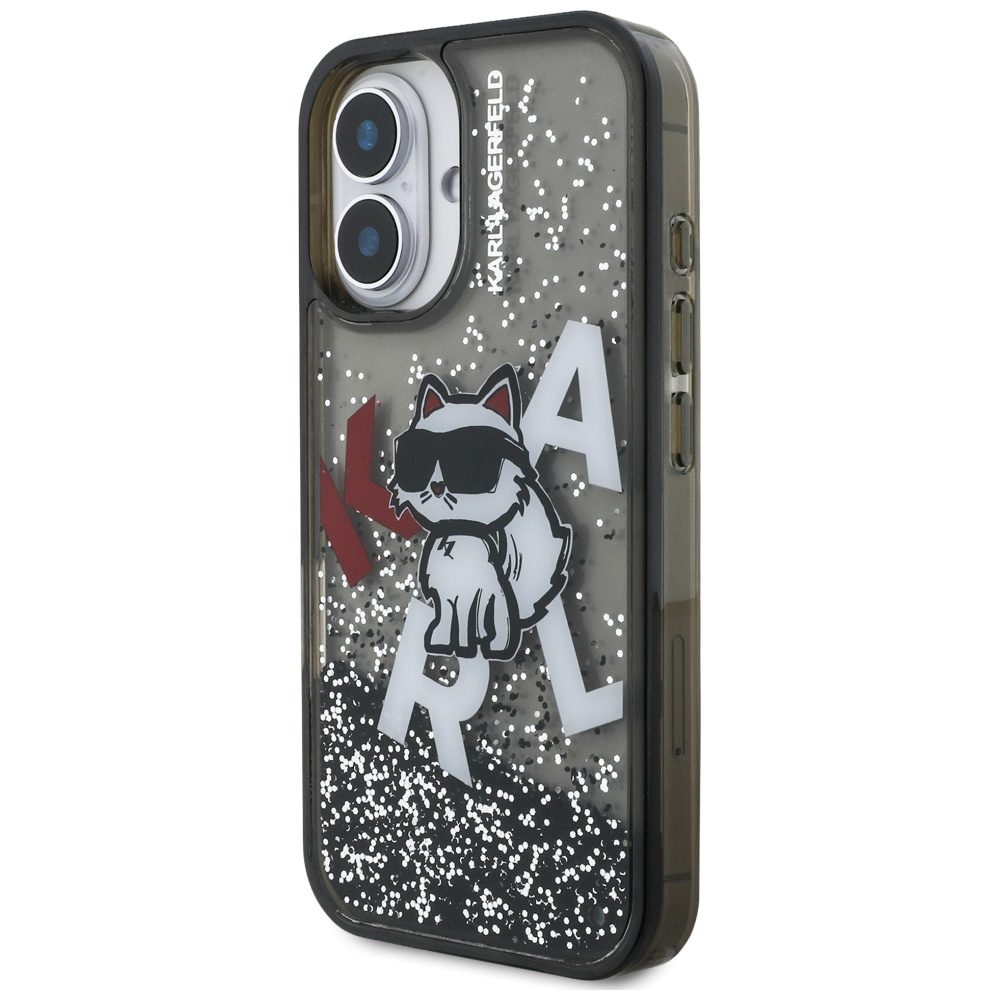 Karl Lagerfeld Liquid Glitter Choupette Logo iPhone 16 Case - Blackeng