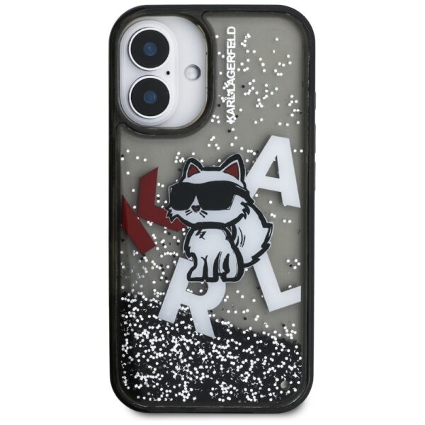 Karl Lagerfeld Liquid Glitter Choupette Logo iPhone 16 Case - Blackeng