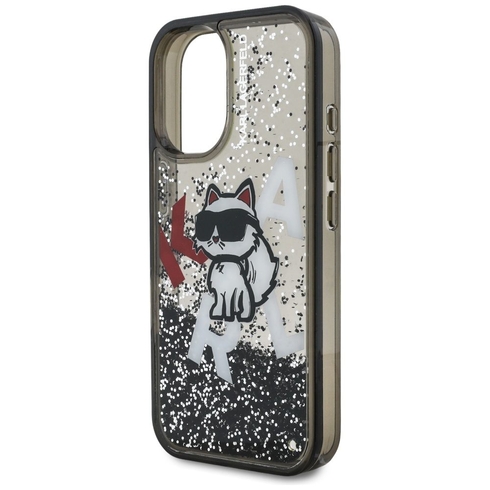 Karl Lagerfeld Liquid Glitter Choupette Logo iPhone 16 Case - Blackeng