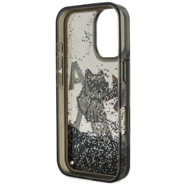 Karl Lagerfeld Liquid Glitter Choupette Logo iPhone 16 Case - Blackeng