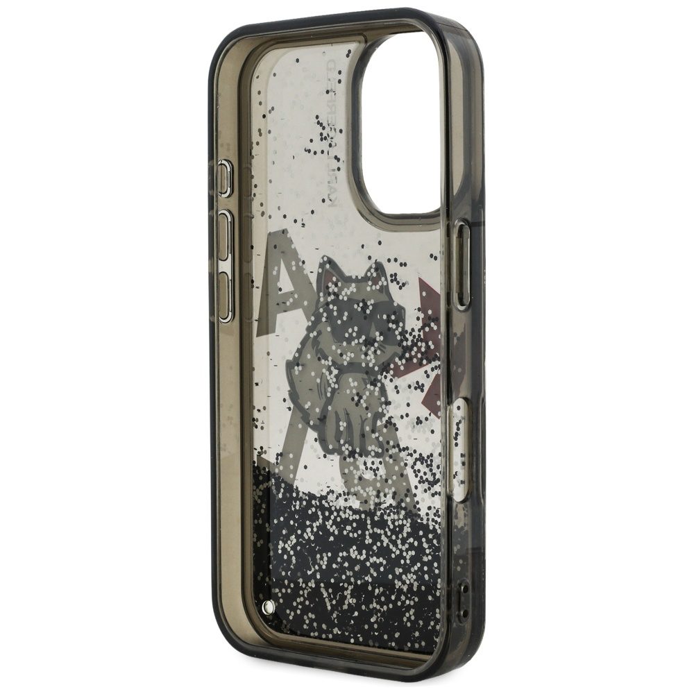 Karl Lagerfeld Liquid Glitter Choupette Logo iPhone 16 Case - Blackeng