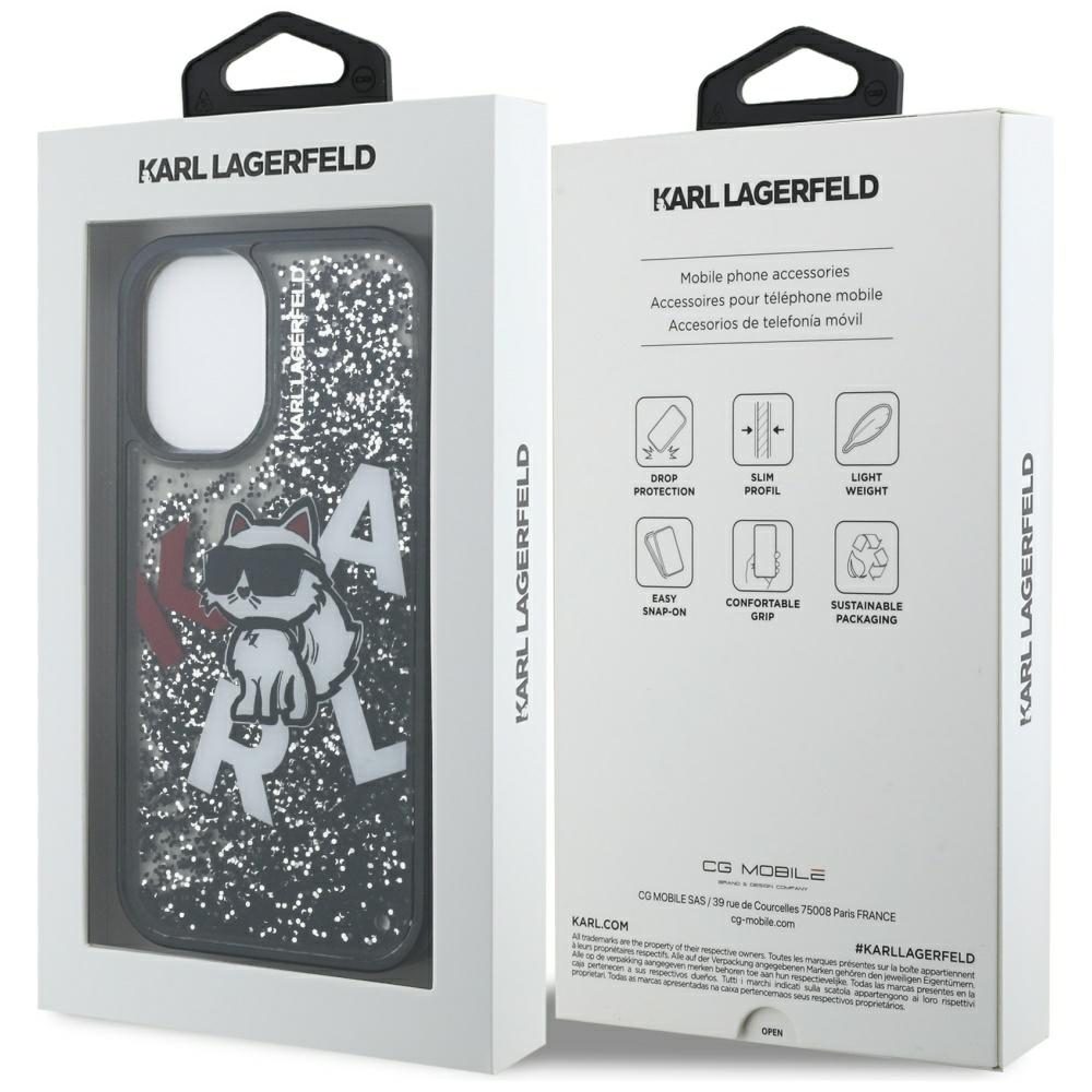 Karl Lagerfeld Liquid Glitter Choupette Logo iPhone 16 Case - Blackeng