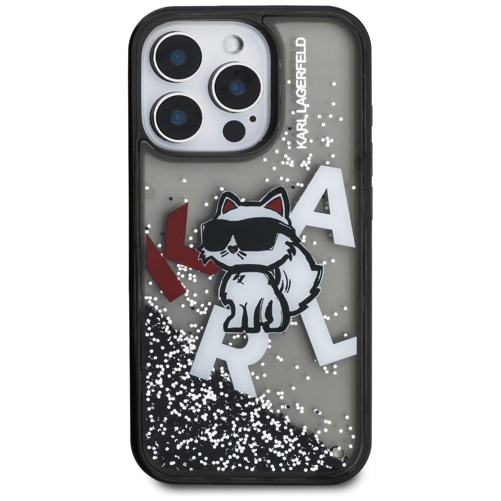 Karl Lagerfeld Liquid Glitter Choupette Logo Case for iPhone 16 Pro - Blackeng