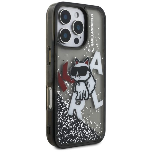 Karl Lagerfeld Liquid Glitter Choupette Logo Case for iPhone 16 Pro - Blackeng